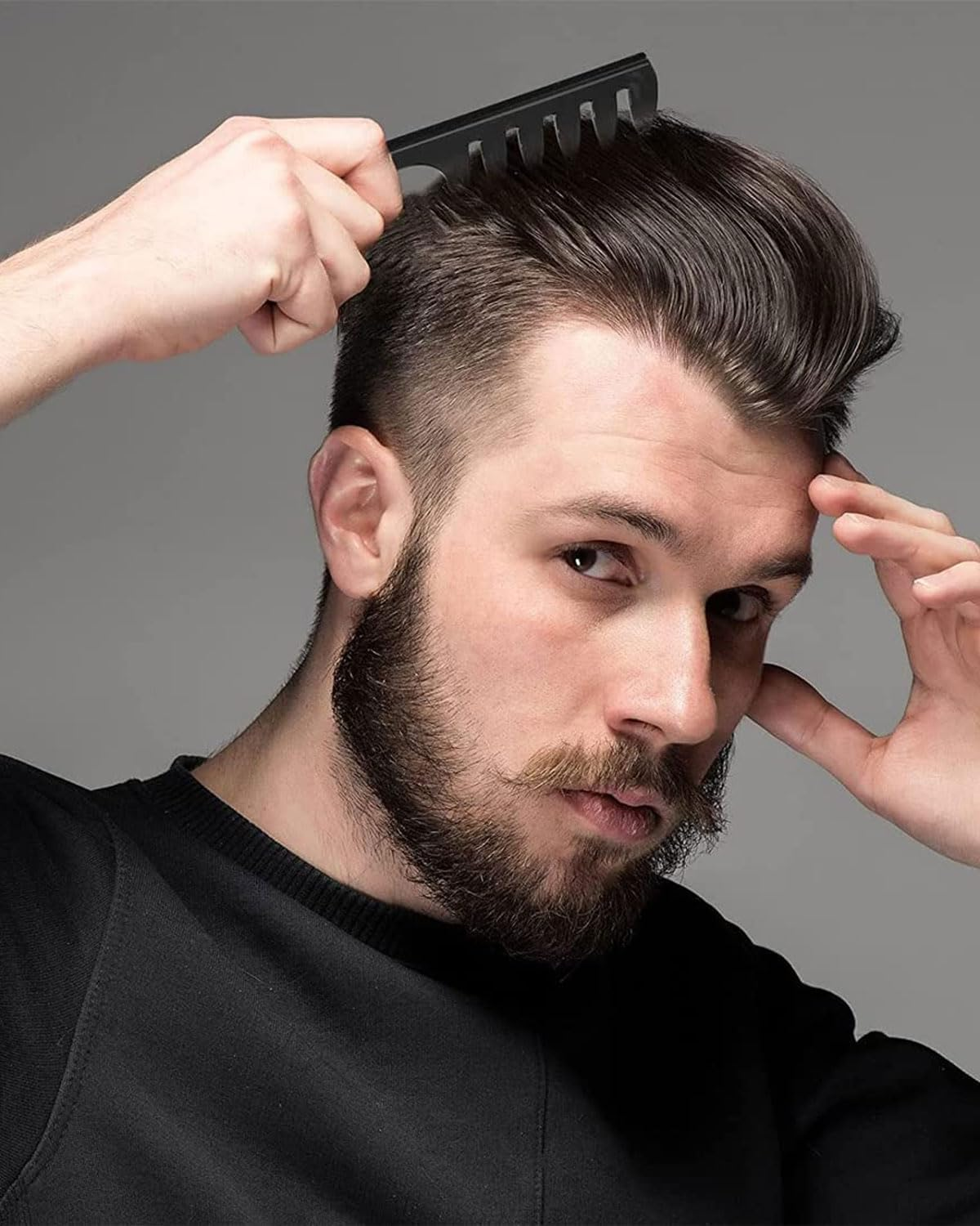 BPTRKOM 3-Piece Professional Styling Comb Set - Professional Wide Teeth Slick Back Hair Comb Rat Tail Hair Brush Detangling Comb and Teasing Comb for Men Hairdressers Salon Hair Styling and Barber image number 2