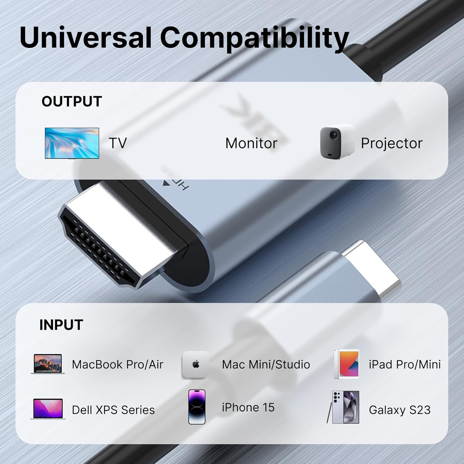 8K@60Hz USB C to HDMI 2.1 Cable 2M, High-Speed 48Gbps Thunderbolt 4/3 Compatible, 4K 240Hz Video Output, HDR HDCP2.3, Type C to HDMI Adapter for Macbook, Iphone 16/15, Galaxy S24, and More image number 5