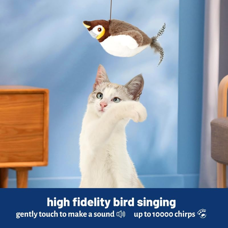 Interactive Cat Bird Toy, Flapping Wings Sparrow Catnip Toys, Vivid Chirping, Simulation Bird Singing Cat Toy, Electric Interactive Cat Toys for Indoor Cats, Rechargeable image number 1