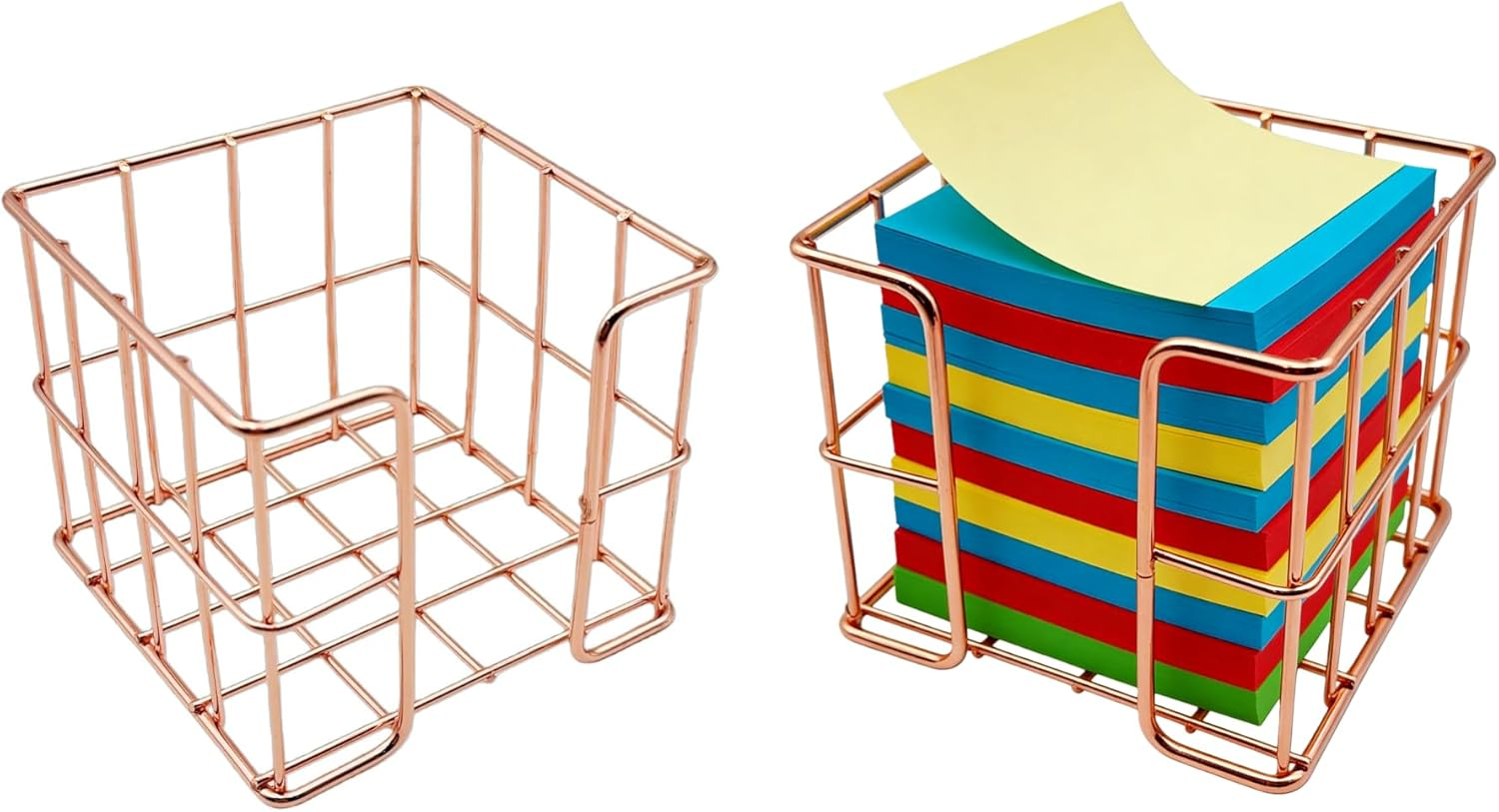 Alaviitsi 2 Pcs Golden Sticky Note Holder, Cute Desk Organizer with Sticky Notes Dispenser, Office Memo Holders &Metal Note Storage Holder(3.8 X 3.2 Inch)