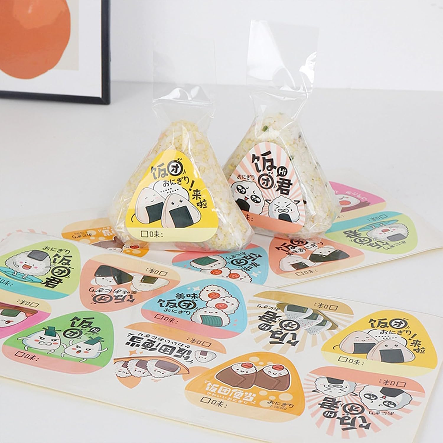 50Pcs Triangle Onigiri Wrappers,Onigiri Wrap Film, with Cute Sticker， Easy to Tear Tear Disposable Onigiri Wrappers,Onigiri Maker Accessory image number 3