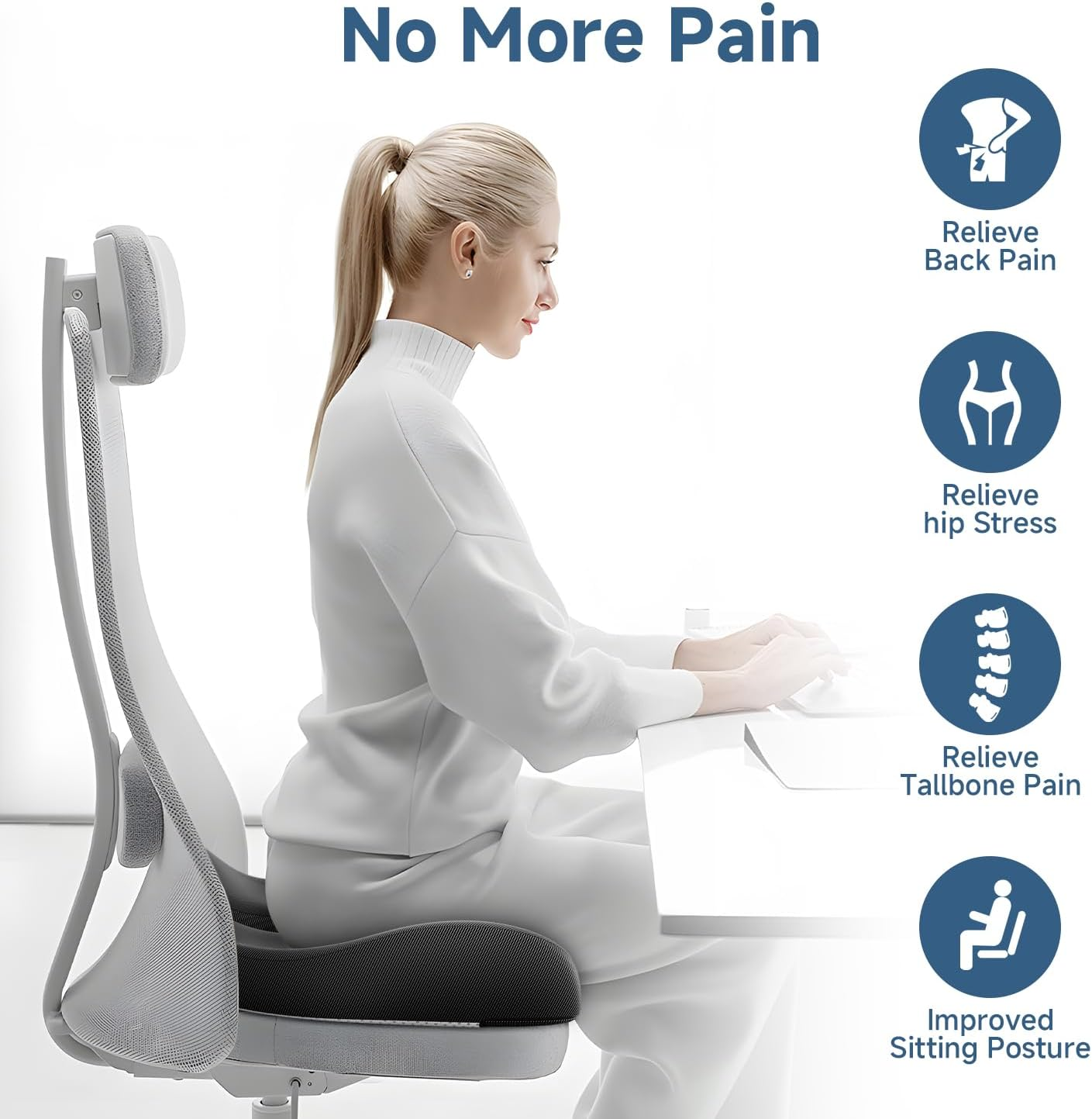 Benazcap X Large Gel Seat Cushion for Office Chair Ergonomic Cushions-Gel & Memory Foam Coccyx Butt Pillow for Sciatica & Back Pain Relief for Long Sitting for Gaming Chair and Car Seat-Black image number 2