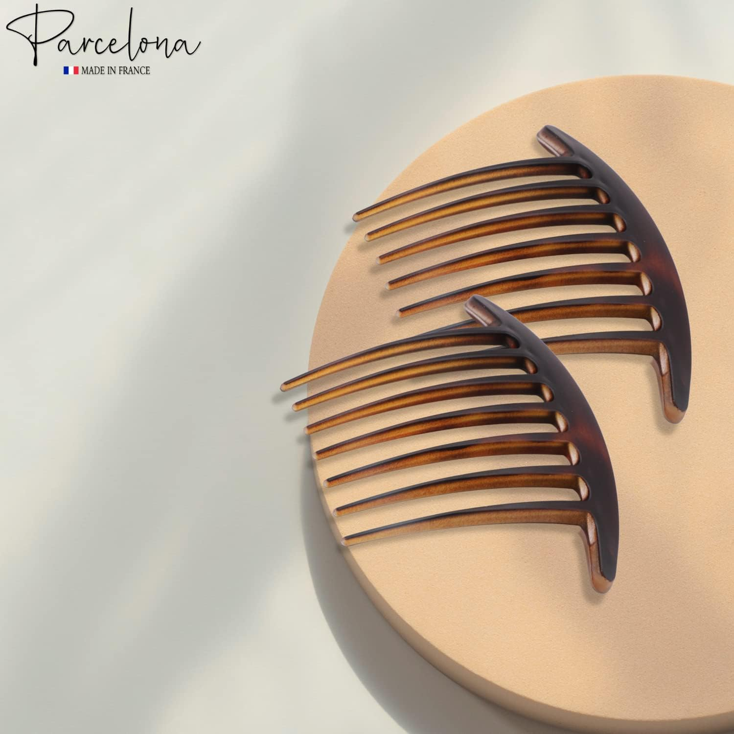 Parcelona French Basic 7 Teeth Tortoise Shell Matte Large 4&rdquo; Celluloid Set of 2 Side Hair Combs for Women and Girls image number 3