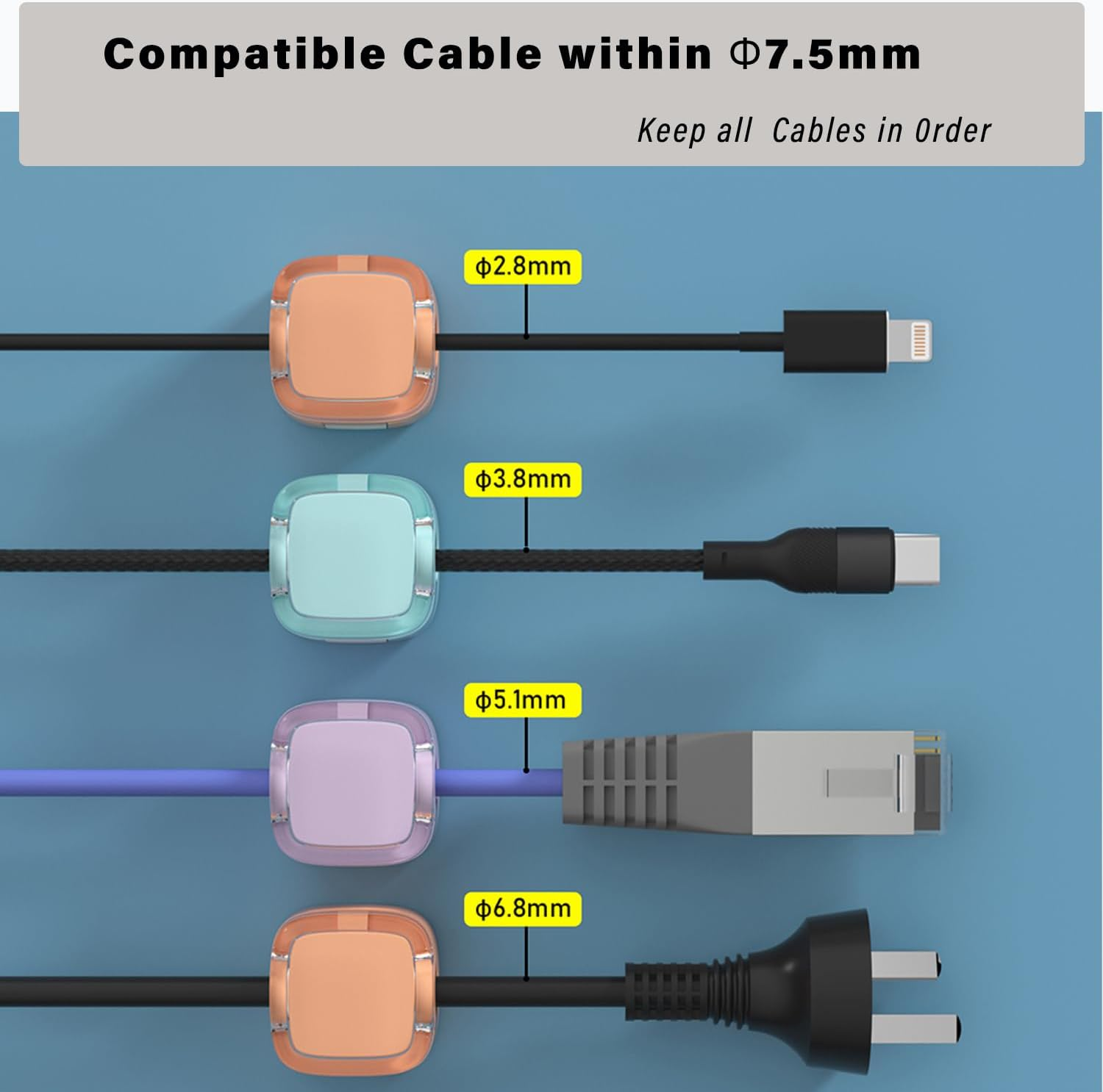 12 Pack Magnetic Cable Organise, Adhesive Cable Management Clips Holder, Wire Holder Keeper Organizer, Phone USB Charger Cable Holder, Wire Cord Management for Wall Car Desktop Nightstand-Mix Color image number 4