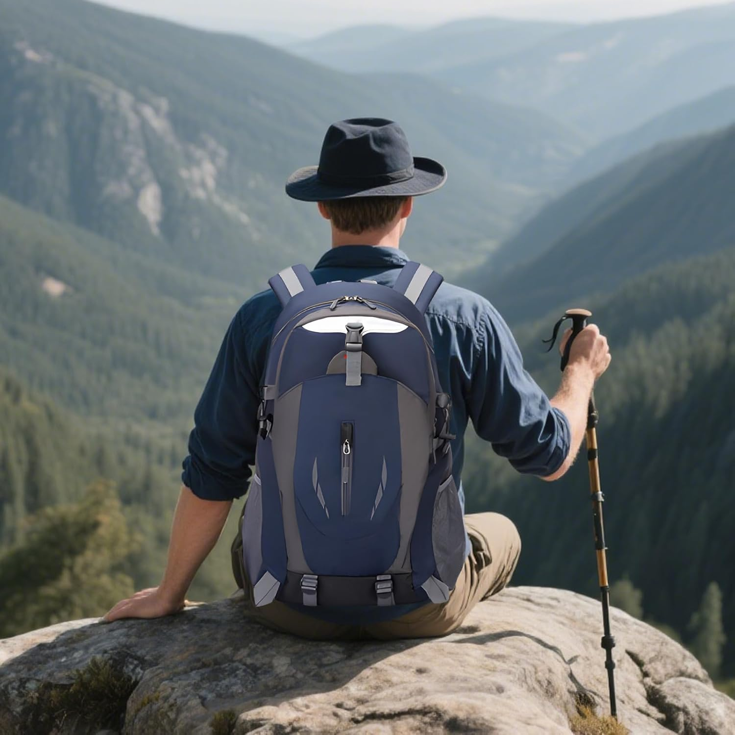 Hiking Backpack Men | 40L Lightweight Backpack Camping Bag | Waterproof Storage Organizer Reflective Gear for Men Backpacking Mountaineering Climbing Cycling image number 2