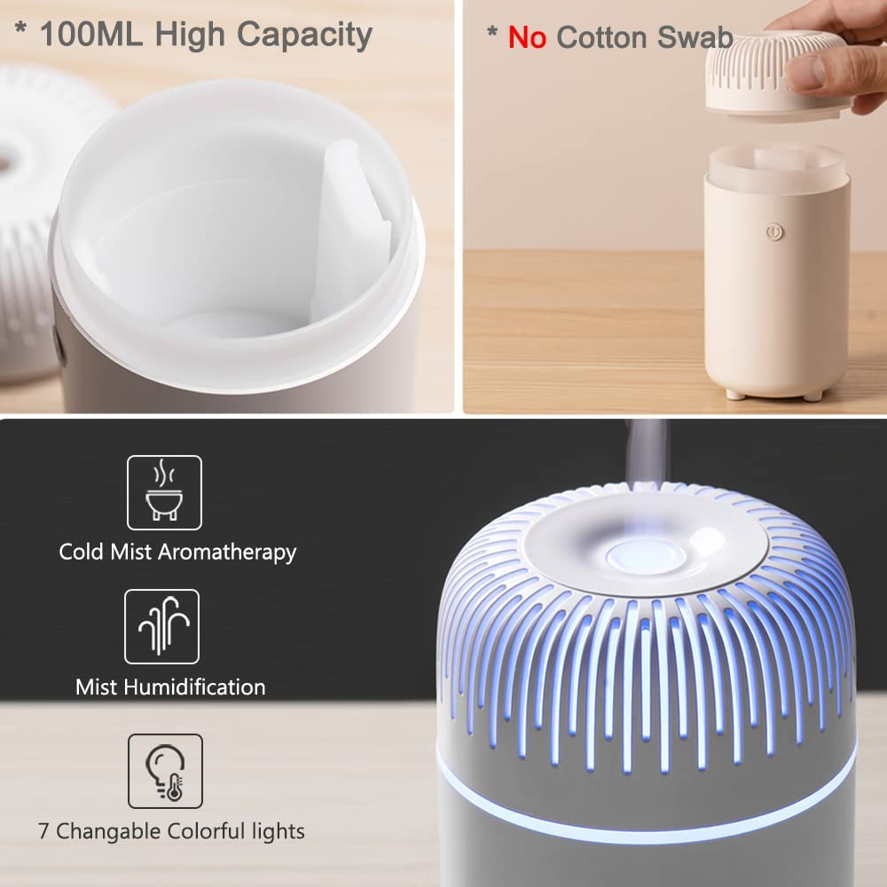Car Diffuser Humidifier USB Aromatherapy Essential Oil Air Freshener USB Cool Mist Mini Portable Diffuser for Car Home Office Bedroom (White) - White B image number 6