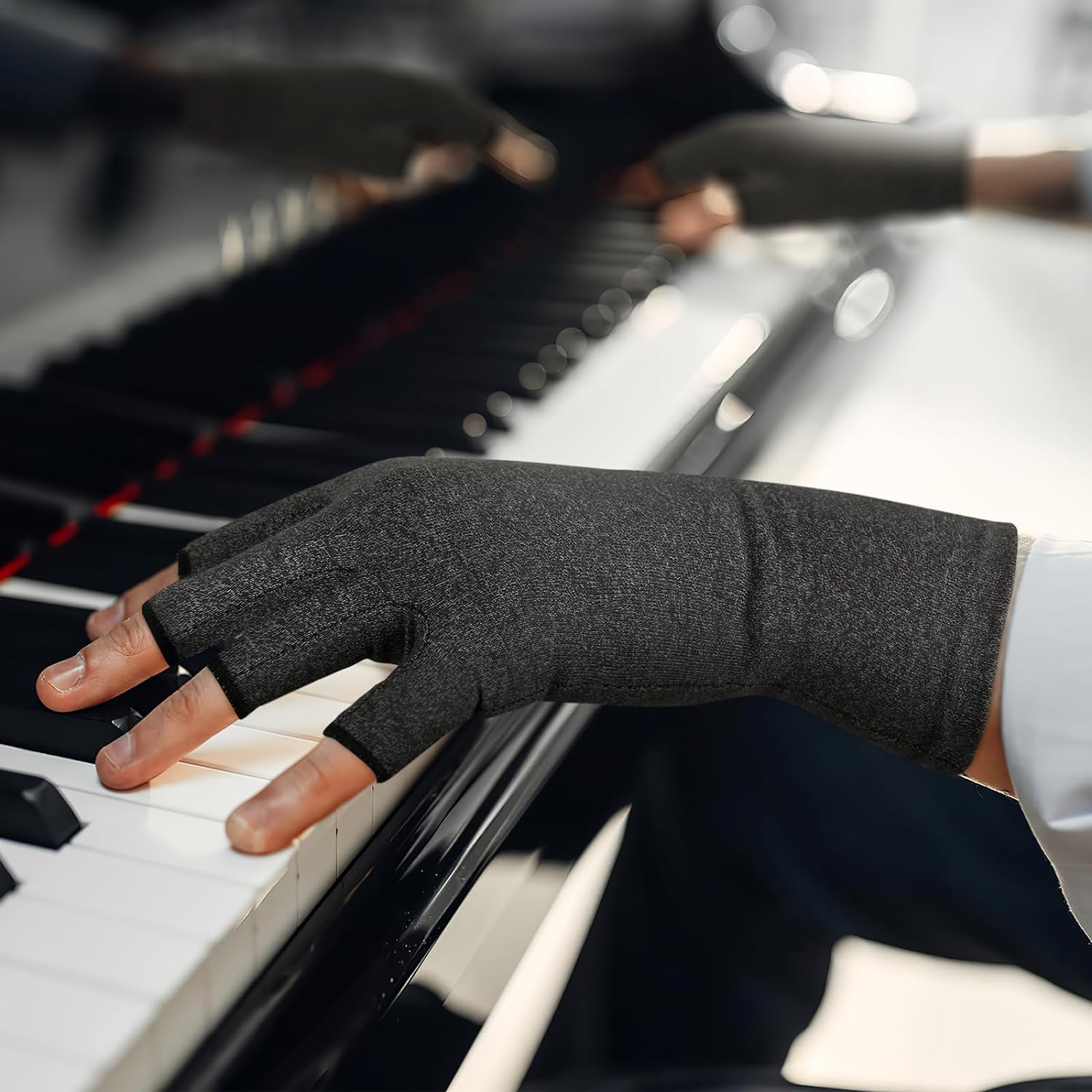 Duerer Arthritis Gloves Women Men, Carpal Tunnel, Rheumatiod, Tendonitis, Fingerless Hand Thumb Compression Gloves, (Black, L) image number 1