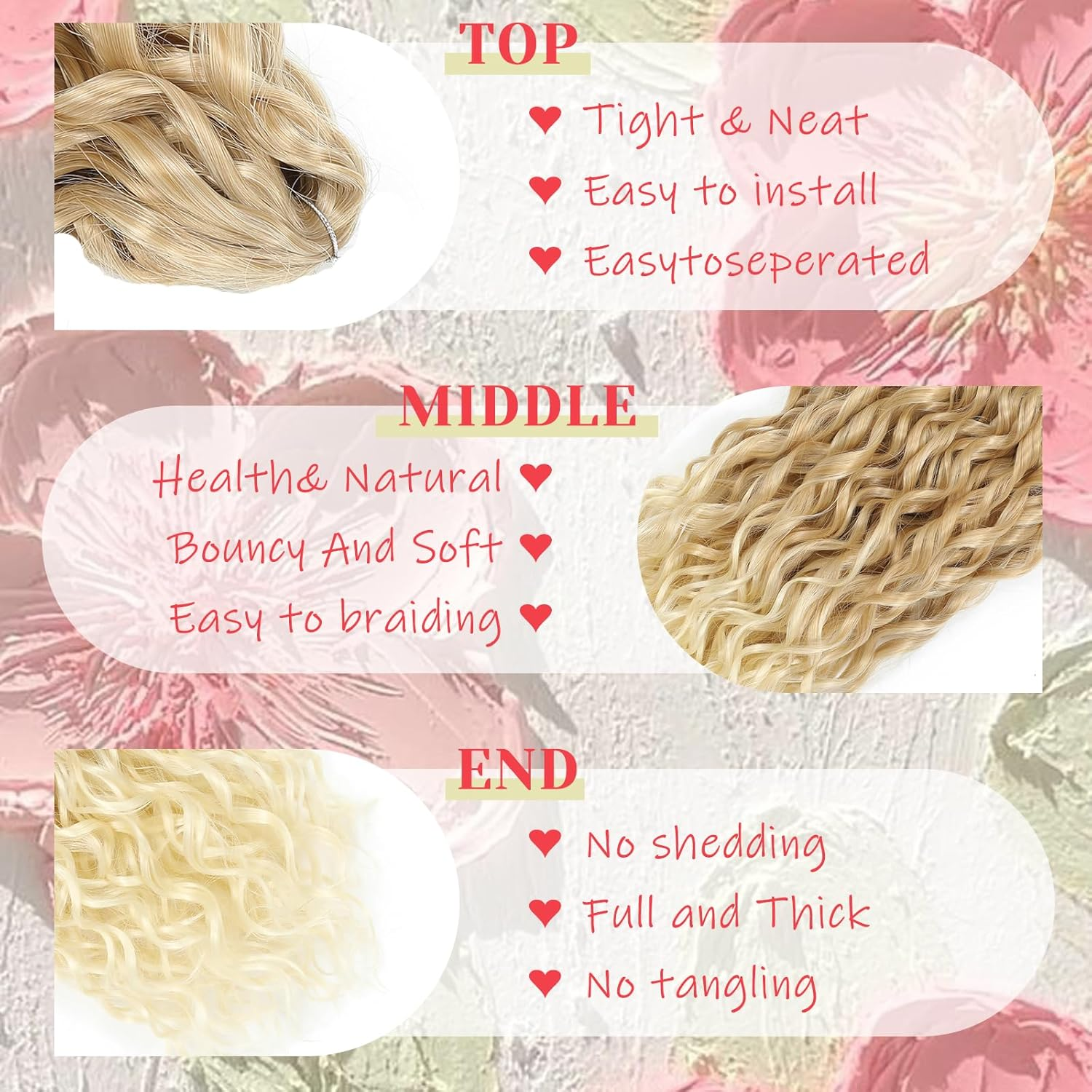 24Inch Deep Wave Twist Curly Crochet Hair Extensions 3Pack Deep Wavy Air Curl Bulk Hair Synthetic Boho Braids Water Wave Crochet Hair Extension for Women (T27/613, 24Inch-3Pack) image number 1