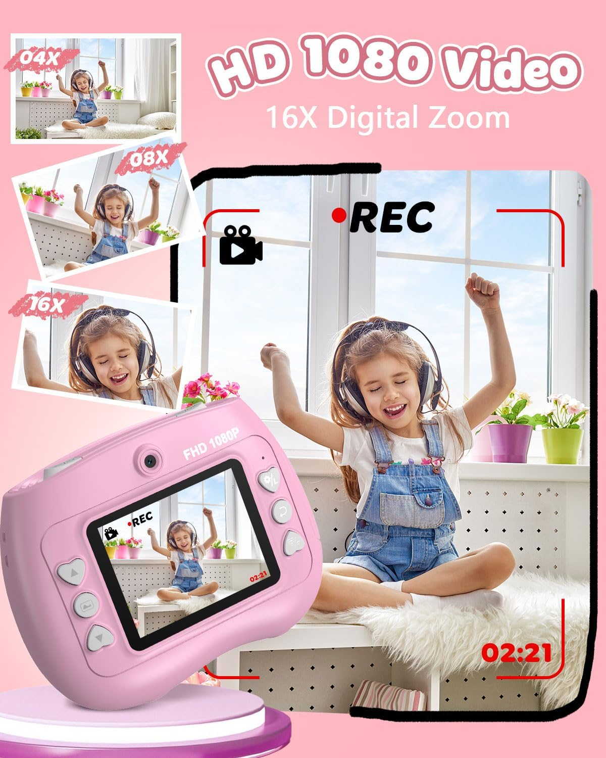 Kids Camera Instant Print - Front Rear Dual Selfie Kid Camera, Fun Girls Boys Ages 3-12, 1080P HD Digital Video Cameras, Christmas, Birthday Present for Toddler 3 4 5 6 7 8 9 10 Year Old