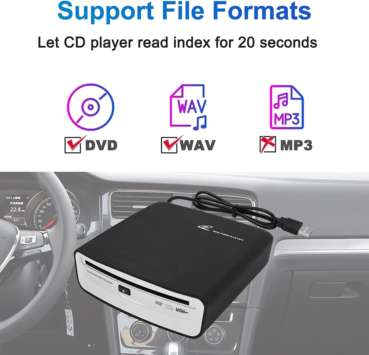 USB External Car Universal Connection Portable CD Player for Car Android Navigation/Tv/Laptops Desktops with USB Port Plug and Play (Android Version 4.4 and Above) image number 3