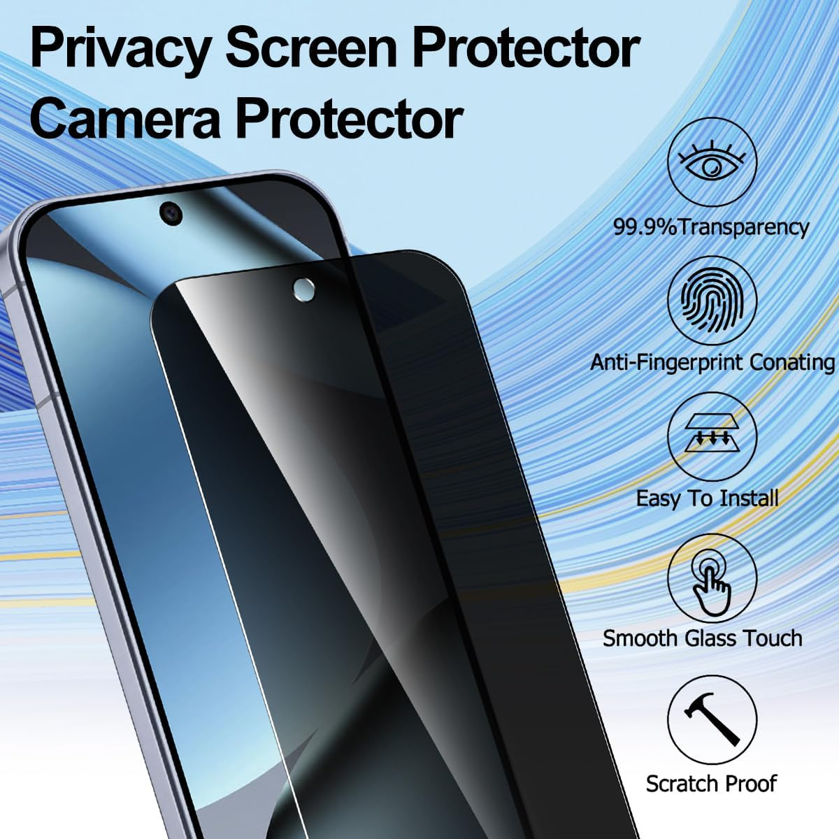 T Tersely [2-Pack] Privacy Screen Protector for Google Pixel 10 Pro XL 2025 with Easy Installation Tool, Fingerprint Compatible Tempered Glass Film Protection Private Anti-Spy Case-Friendly image number 4