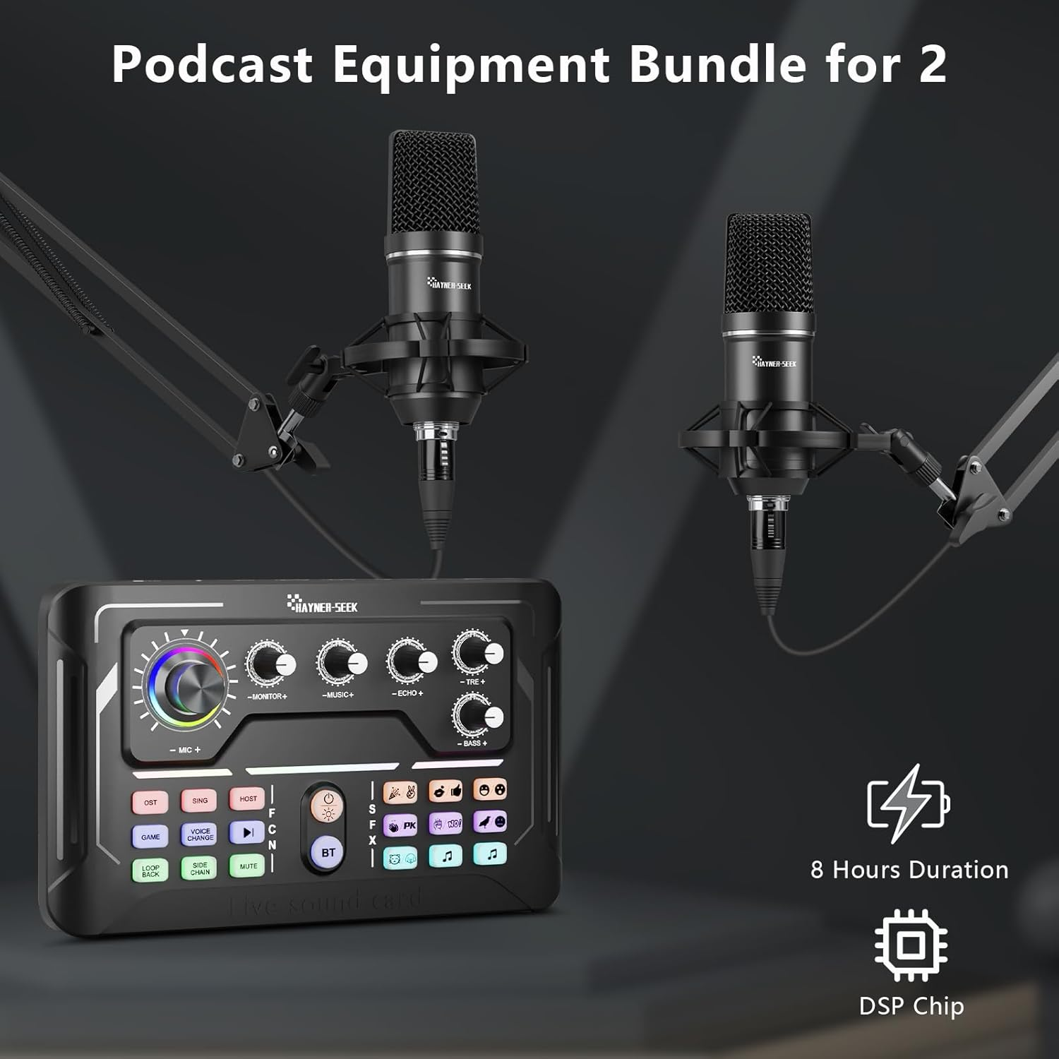 Podcast Equipment Bundle for 2, Audio Mixer with 3.5Mm Podcast Microphone, Voice Change DJ Mixer for Live Streaming Singing Gaming (P900) image number 2