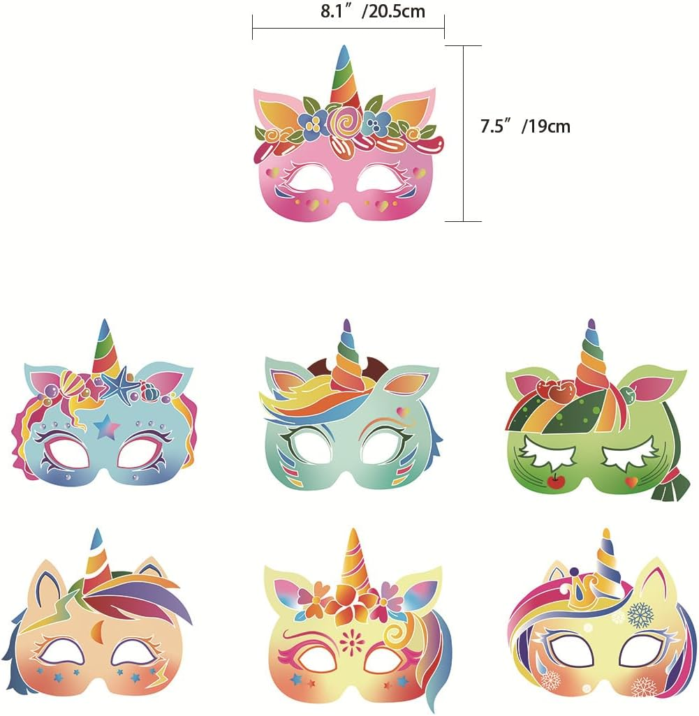 Palumma 12 Pcs Fantasy Unicorn Mask, Paper Colour Unicorn Face Mask Party Funny Birthday Party Paper Glasses