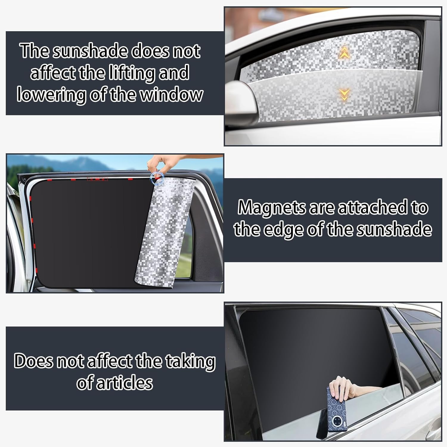 Car Window Blinds, 4 Pcs Car Privacy Curtains, 100% Light Blocking Magnetic Side Window Cover, Keep Cool for Breastfeeding, Napping image number 2