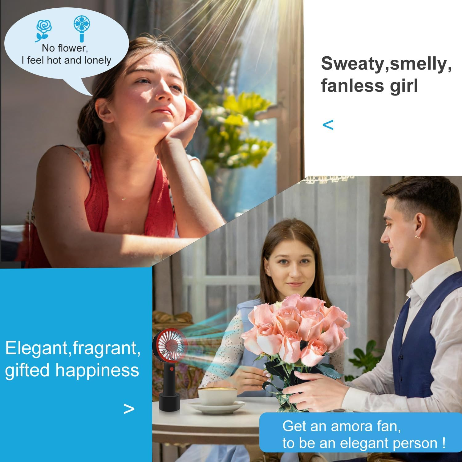 Portable Handheld Fan，Aromatherapy Diffuser Design, Personal Desk Fan with Base, 2000Mah Battery Powered Small Fan with 3 Speed, Rechargeable USB Fan for Outdoor, Travel Essentials image number 2