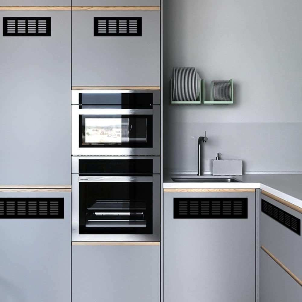 2 Pcs Black Air Vent Grille Cover 600Mm X 80Mm Aluminum Alloy Kitchen Air Vent Cover Cupboard Vents 24 X 3 Inch Fridge Vent Louvred Wall Vent Grille Ventilation Cover image number 7