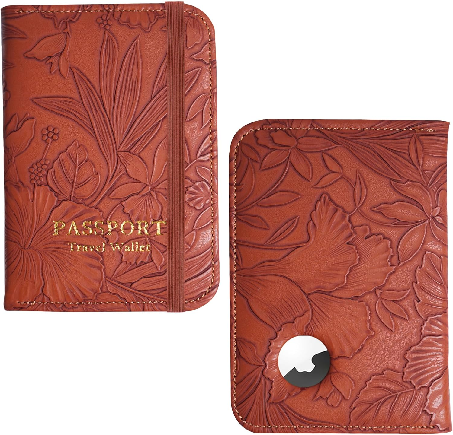 Lizimandu Passport Holder with Airtag Slot, Airtag Passport Wallet for Men Women, Slim Leather Passport Holder Case Family for Travel Anti-Lost, 1-Carved Light Brown, 1 Pcs - 1-Carved Black image number 5