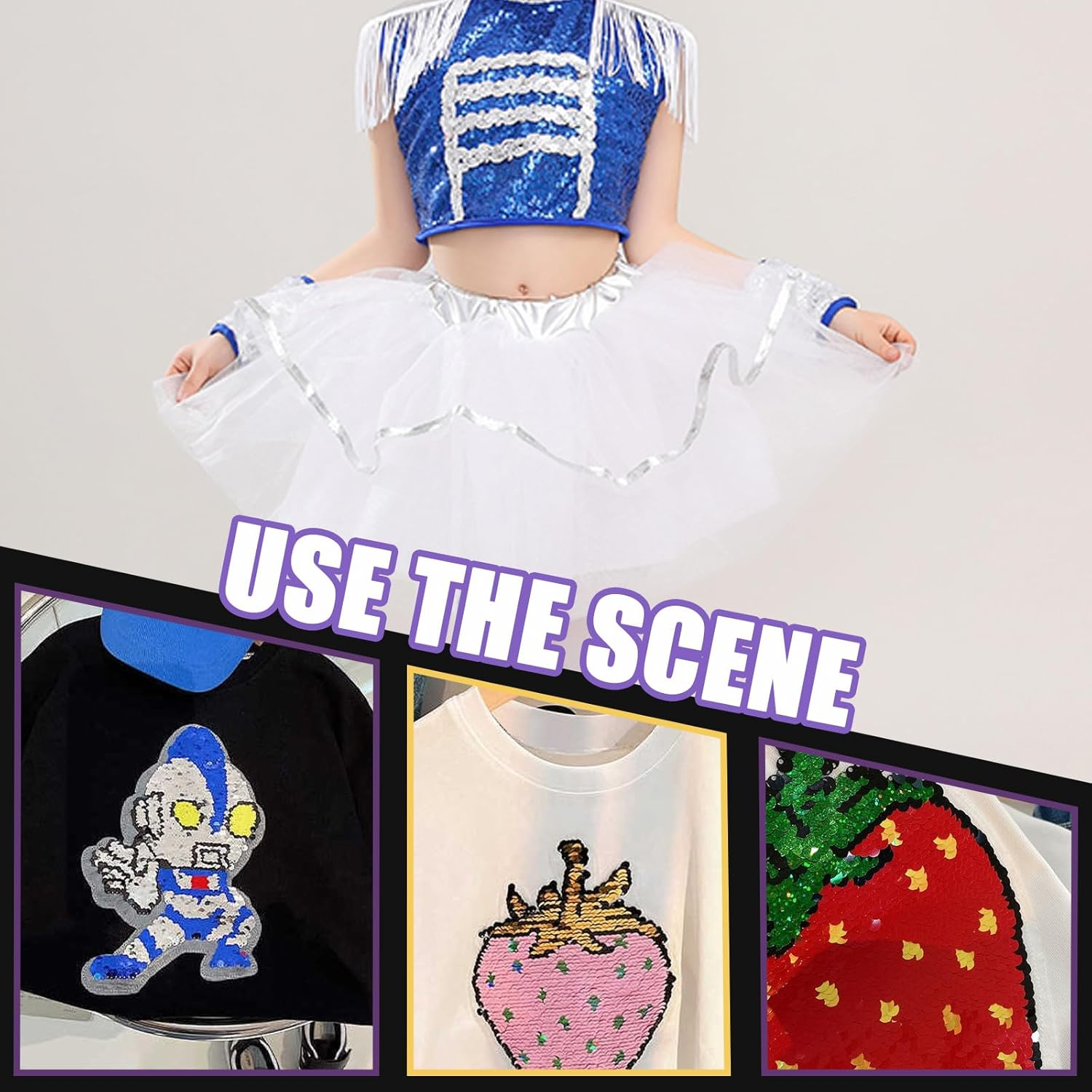 Swpeet 6Mm 100 Yard Black Flat Sequin Strip Teal Sequins Trim Paillette on a Roll and Map Push Pins with Scissors Assortment Kit, Fabric Metallic Stretch Teal Sequin Elastic Trim Embellishments image number 5