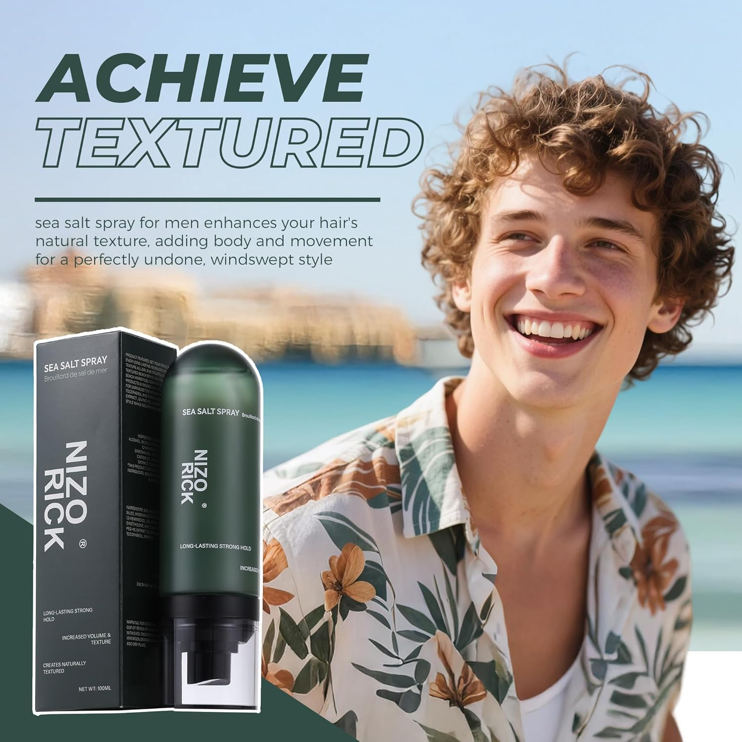 NIZORICK Sea Salt Hair Spray for Natural Volume and Texture, Strong Hold, Non-Greasy, 100Ml image number 6