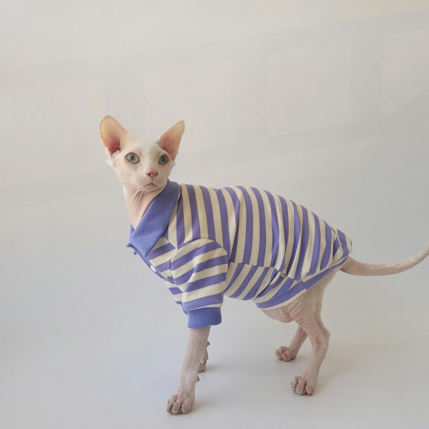 IUOUTG Stripes Sphynx Hairless Cat T-Shirts Breathable Cotton Kitten Shirt Funny Cat Clothes Pullover Cat Pajamas Summer Elastic Pet Costumes for Female Male Cats image number 1