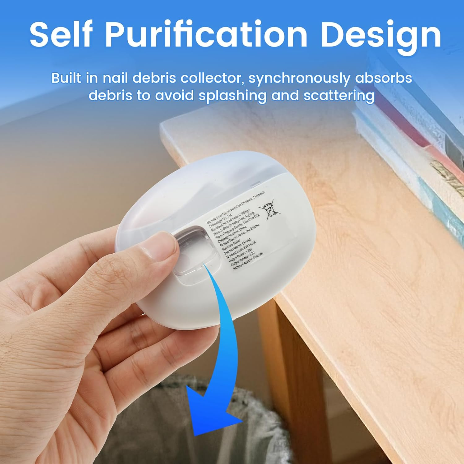 ZFLYCANP Electric Nail Clipper, Nails Anti-Splash Clip Storage, USB Rechargeable Power Manicure Grinder for Babies Kids Seniors Adults (White) image number 6