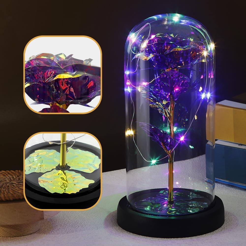 Birthday Gifts for Women Gifts for Mom Gifts for Women Gifts for Sister Grandma Rose Flower in Glass Dome Housewarming Gifts Valentines Day Gifts New Home Rose for Valentines Day Battery Not Included - Pink image number 7