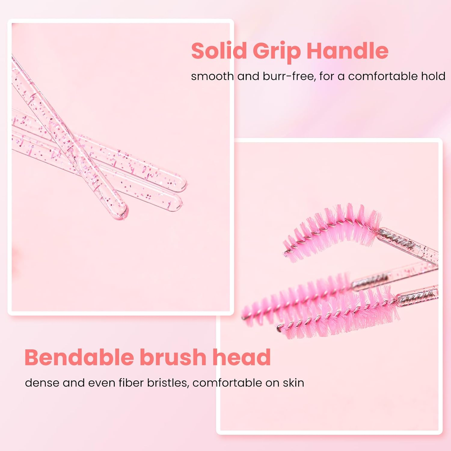 300PCS Disposable Eyelash Brushes - Crystal Mascara Wands - Eyelash Spoolies & Eyebrow Brushes - Makeup Applicators for Lash & Brow Grooming - Castor Oil Application - Cosmetic Tools (Pink) image number 4