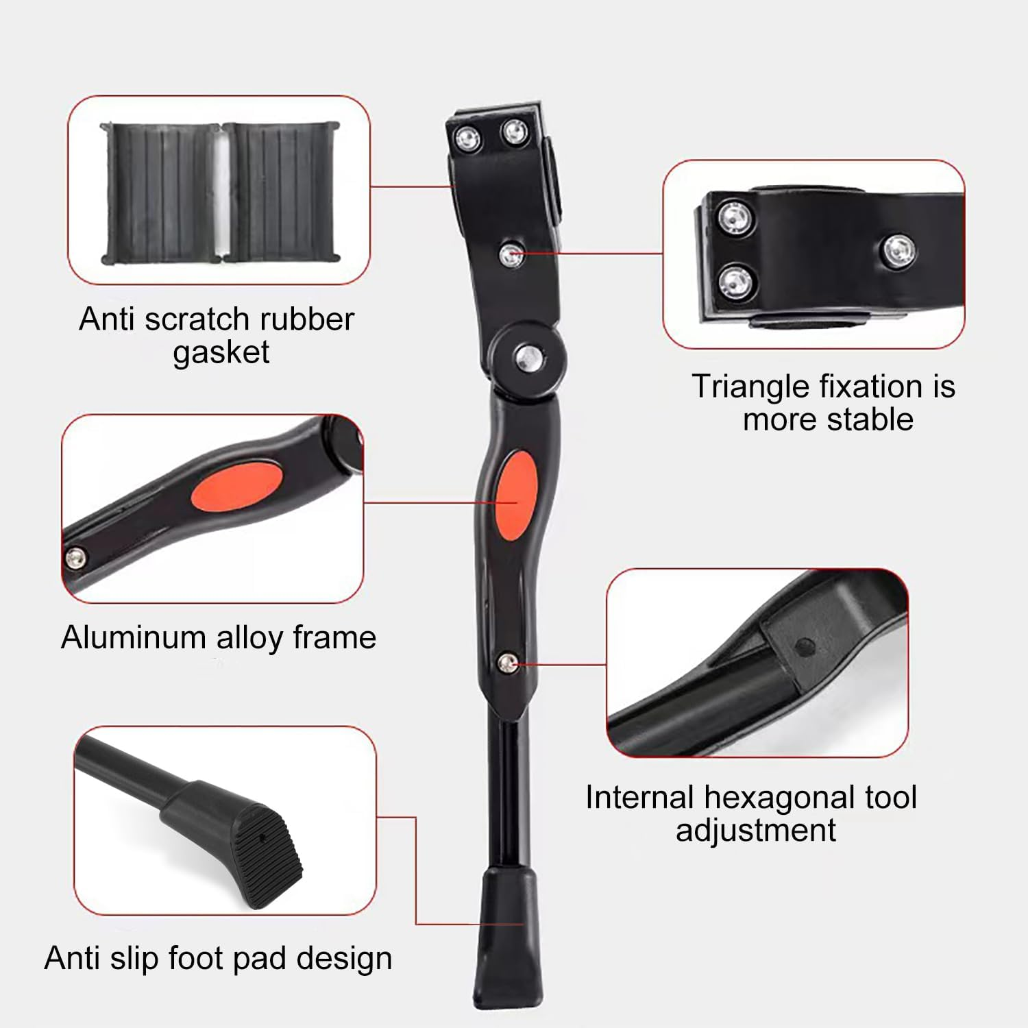 Shiwuyou Bicycle Stand 22-27 Inches, 4 Cm Height Adjustable Bicycle Stand, Universal Non-Slip Side Stand, Stable Bicycle Stand for Mountain Bike, Trekking Bike, City Bike, Commuter Bikes image number 2