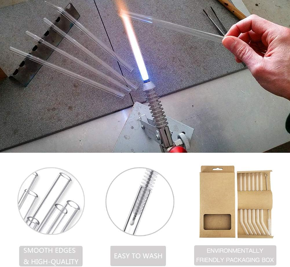 DAMCONME Glass Straws 6 Pack, Reusable Clear Drinking Straws-6 Bent Straws with 1 Clean Brush-Plastic-Free Cleaning Brush - Dishwasher Safe -Suit 16 Oz Glass Cup for Smoothies Cocktails Mojito Ect image number 3