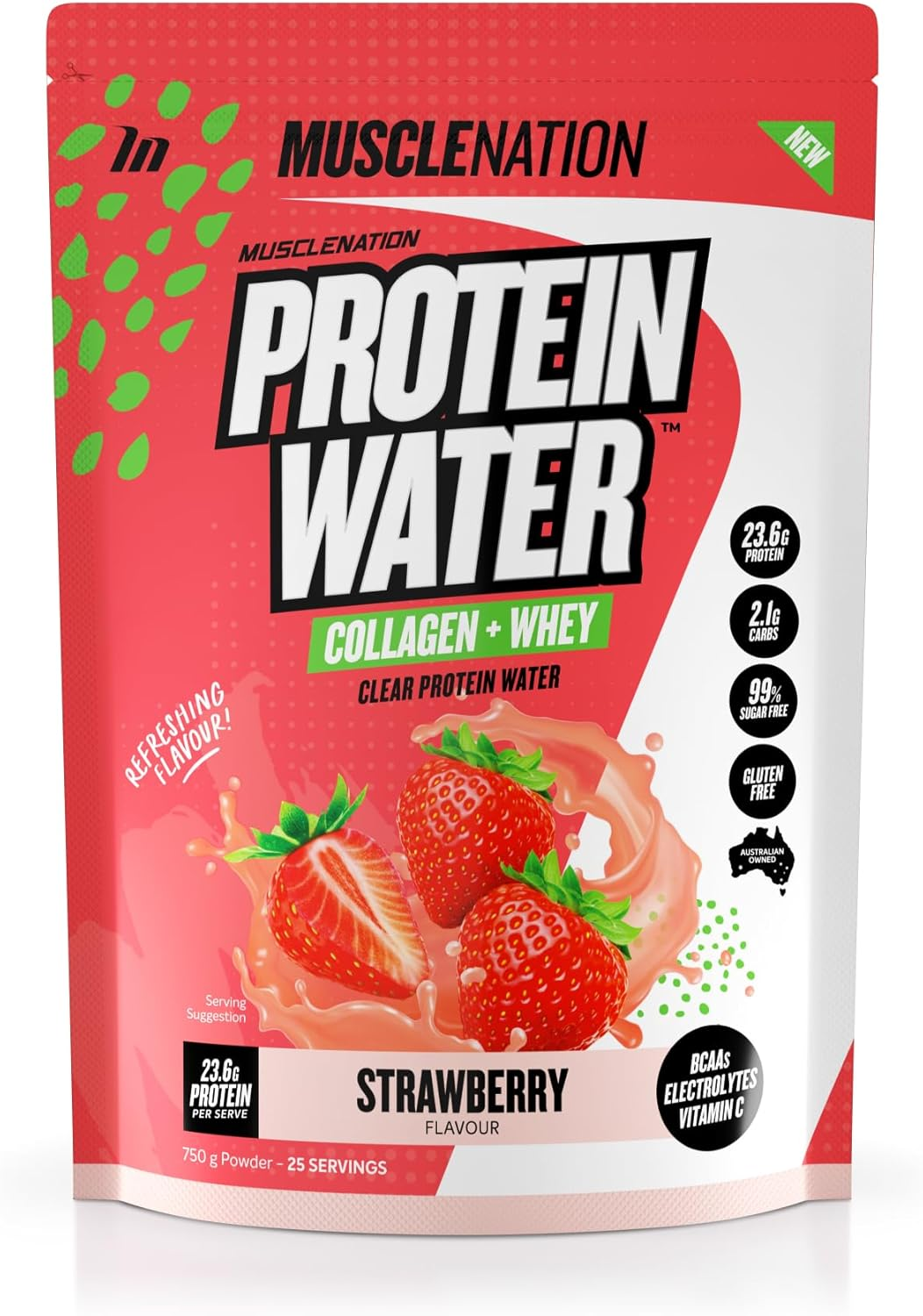 Muscle Nation Strawberry Protein Water 750G (25 Serves) image number 2
