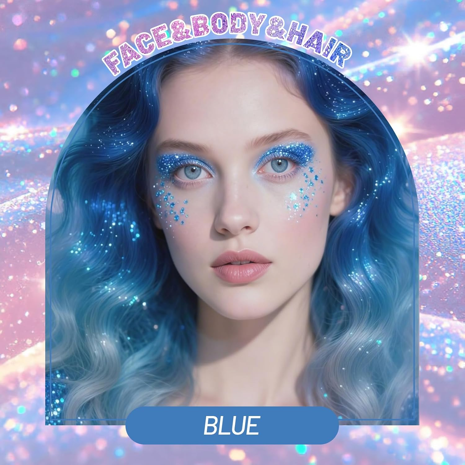 YBUETE Blue Face Body Glitter Stick,Face Chunky Glitter Gel for Singer Concert Outfit Rave Festival Accessories for Women,Glitter Nail Sequins Iridescent Flakes for Festival Rave Halloween Makeup image number 4