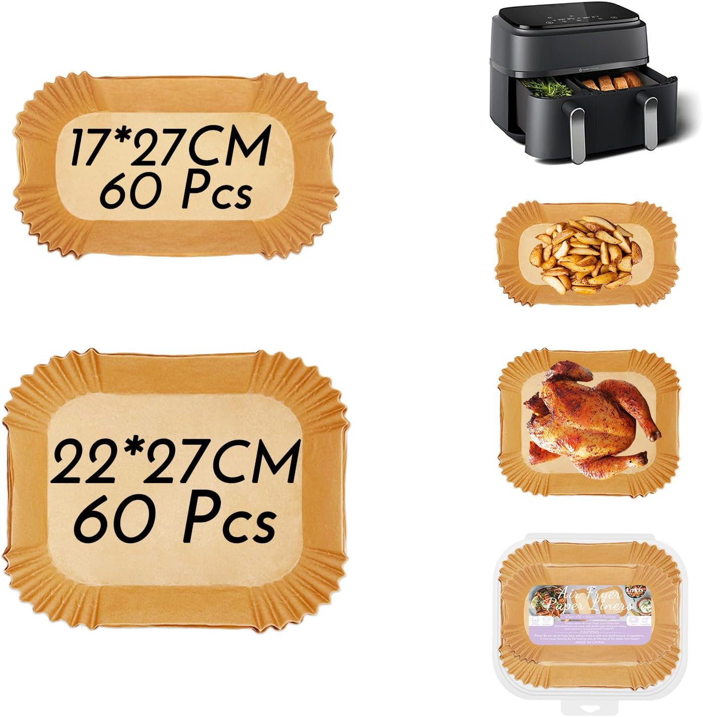 Air Fryer Liners, 60+60 Pcs Disposable Parchment Paper Liners for Philips Air Fryer 3000 Series Dual Basket image number 5