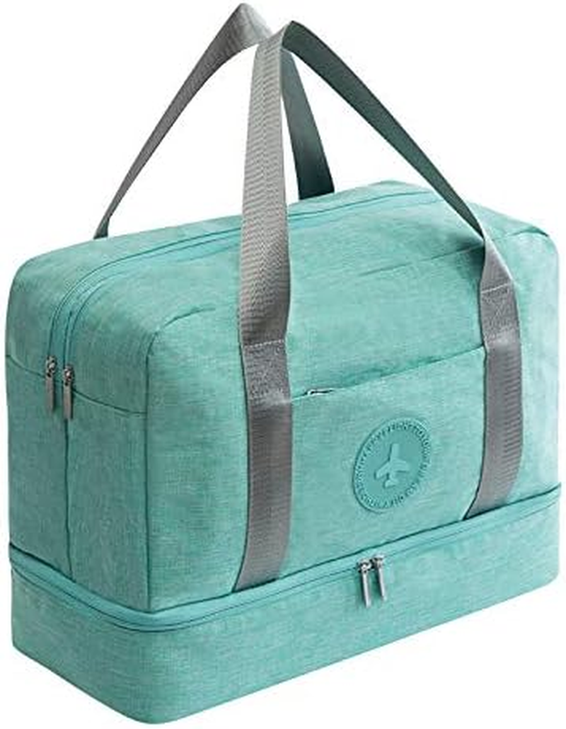 AIJAKO Waterproof Gym Bag with Shoe Compartment, Travel Bag Weekender Dry and Wet Separation Mesh Tote Bag Swimming Bag Large Capacity Boarding Bag with Luggage Tag for Women and Men, Orange, 39*30*18CM