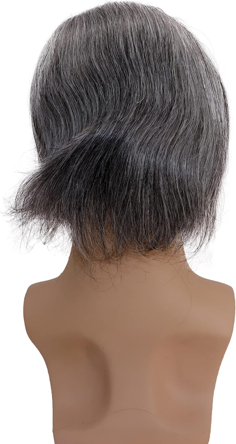 Lishy Toupee for Men Hair Pieces 100% European Virgin Human Hair Replacement System 10" X 8" Mono Lace with PU around and Swiss Lace Front Toupee Men Hair Piece 1B Mixed 60% Grey Hair - 1B Mixed 40 Grey Color image number 2