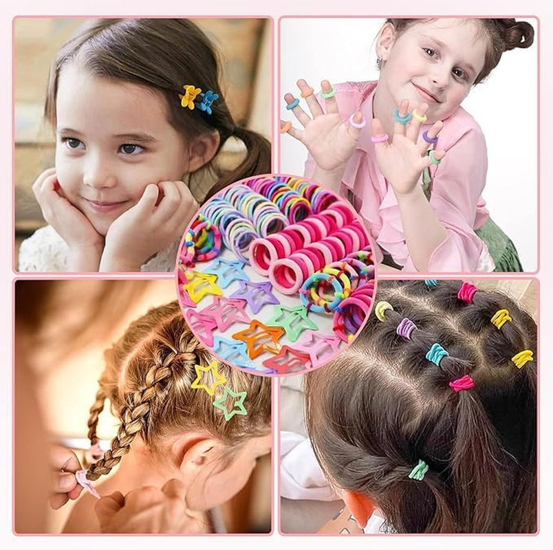 875Pcs Baby Hair Clips Accessories Set,Assorted Mini Clips, Claw Clips, Hair Ties, Ponytail Holders & Barrettes,Colorful Water Drop Hair Clips & Rubber Bands Set