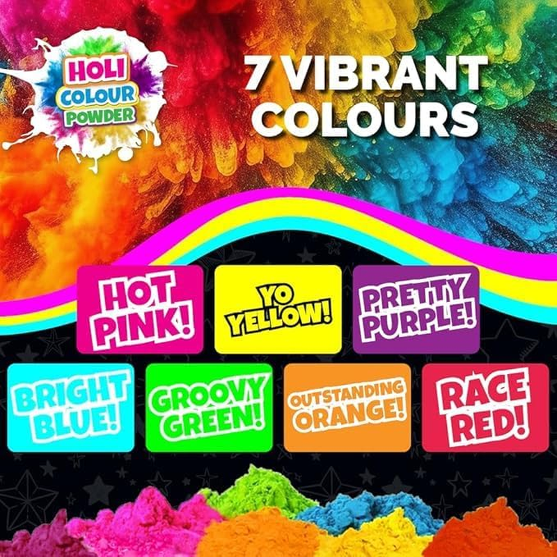 Holi Colour Powder 7Kg Bottle Pack - 14 X 500G Powder Bottles for Fun Runs, Colour Wars, Holi Festivals & Parties. Made from Natural Ingredients - Non-Toxic & Gluten-Free. image number 3