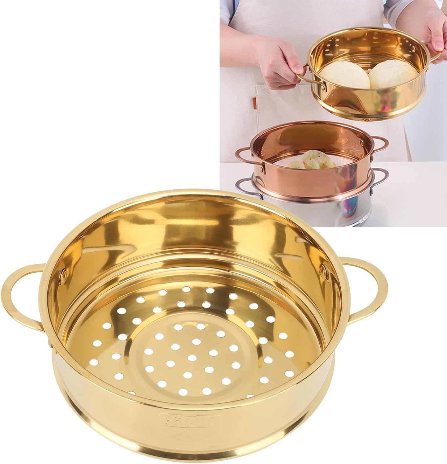 Food Steamer Basket, Stainless Steel Grid with Double Handle for Pressure Cooker, Bun Rack, Colander Kitchen Cookware (Gold) image number 6