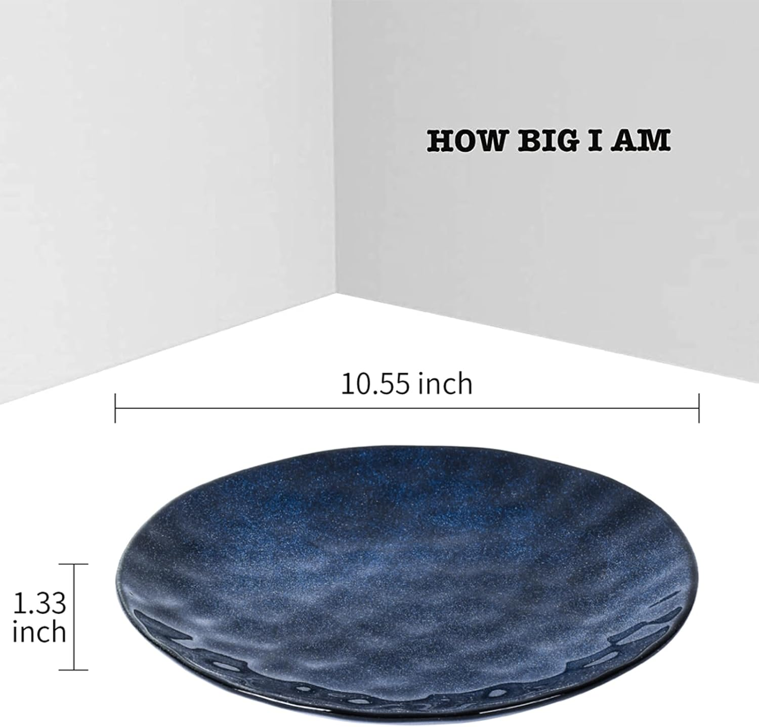 Vicrays Ceramic Dinner Plates Set, 10.5 Inch, Set of 6, Round, Microwave, Oven, Dishwasher Safe, Scratch Resistant, Porcelain Fluted Suitable for Steak, Pasta, Pizza, Home, Party, Restaurant (Blue)