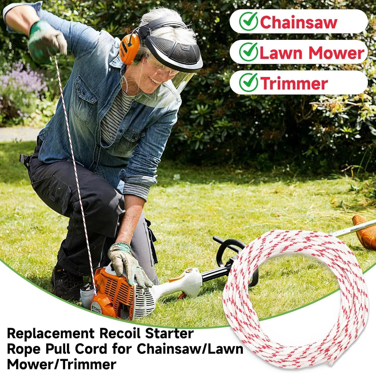 1Roll Chain Saw Pull Cord Recoil Starter String Rope, Handle Lawn Mower Pull Cord Pull String Pull Rope, Lawn Mower Pull Cord Recoil Starter Rope with Handles image number 2