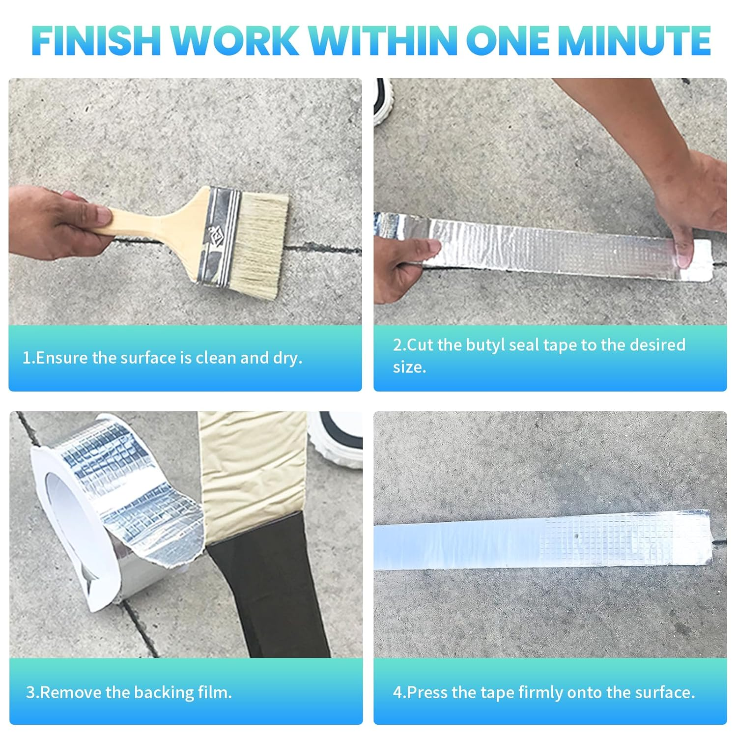 ADHES Butyl Tape Waterproof Tape 100Mm X 5M, Aluminum Foil Tape Butyl Sealant Tape 1.2Mm Thick for RV Repair, Window, Boat and Pipe Sealing, Glass & EDPM Rubber Roof Patching, Silver image number 5