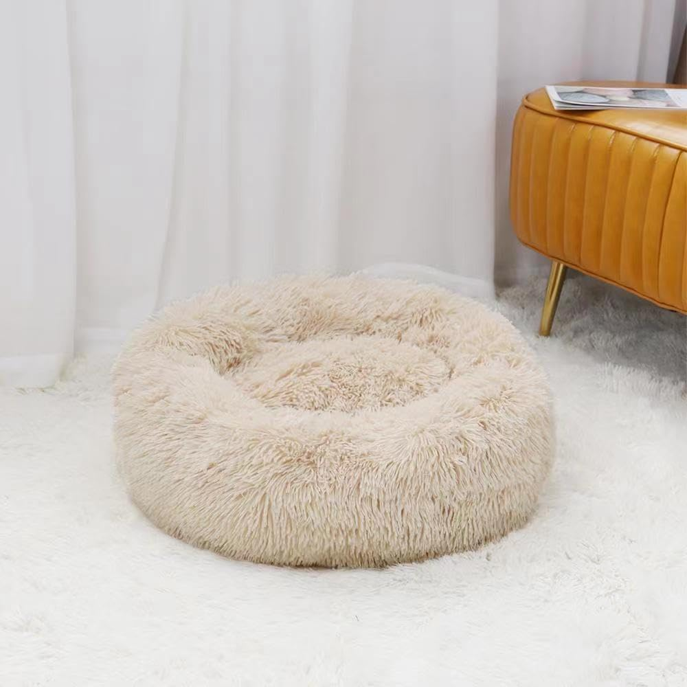 Soft Fuzzy Calming Bed for Dogs & Cats, Comfy Cat Bed, Marshmallow Calming Pet Bed.Faux Fur Pet Bed Self-Warming Donut Cuddler, Comfortable round Plush Dog Beds, Iridescent/1562 image number 2