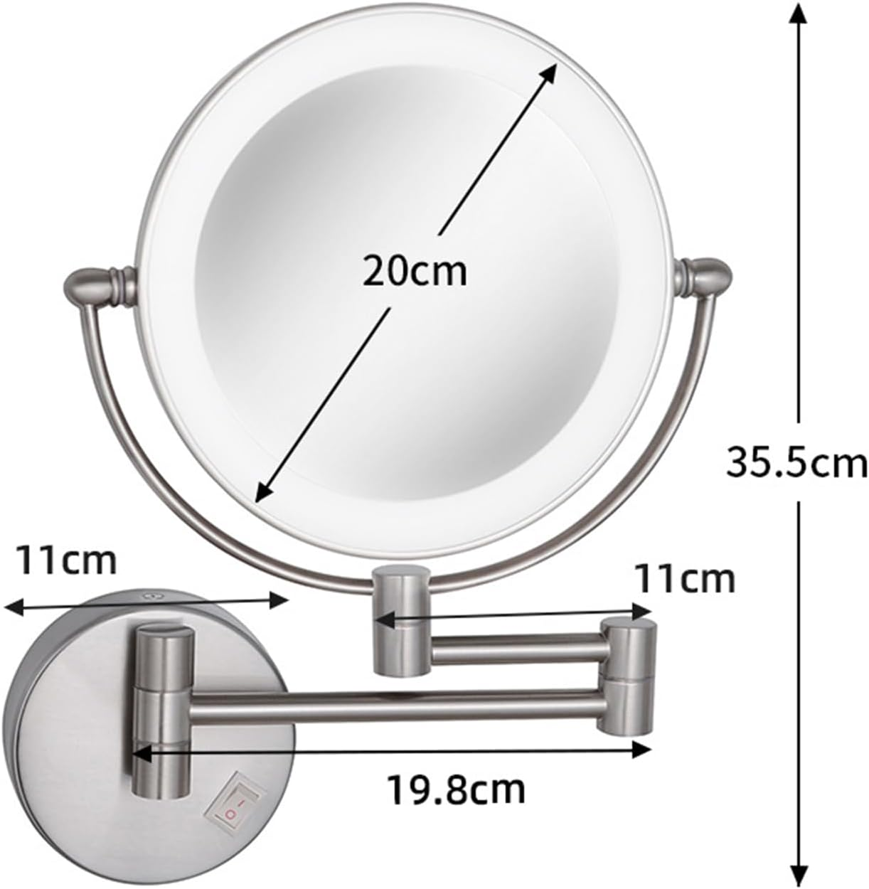 Wall Mounted Lighted Makeup Mirror, Hardwired 8" LED Double Sided Magnifying Vanity Mirror, 360&deg; Swivel Bathroom Shaving Mirror,Brushed Nickel,7X image number 6
