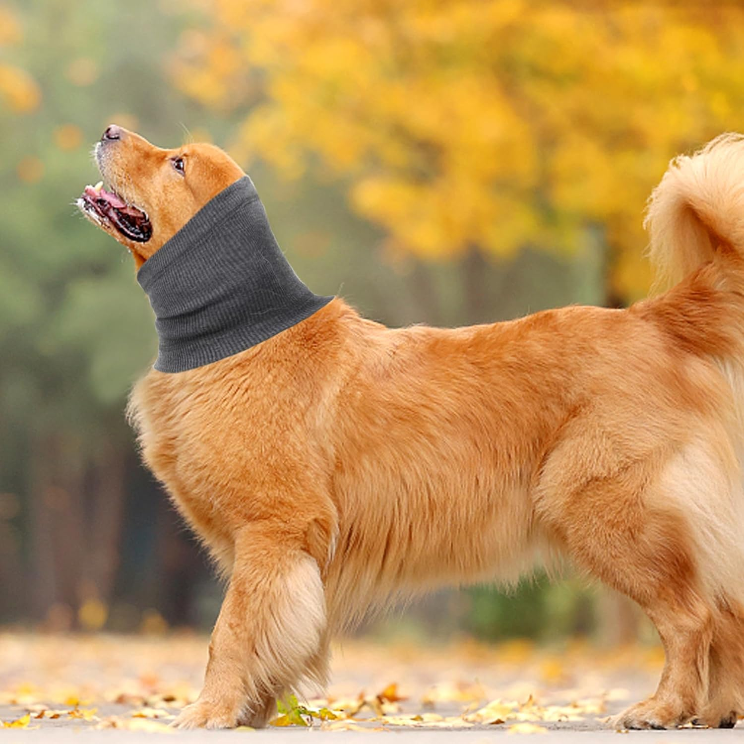 Dog Snood Neck Soft Dog Hoodie Breathable Dog Head Wrap Ear Cover Warmer Earmuffs for Noise Grooming Anxiety Calming M(Neck Circumference12-20In) (Dark Blue&Gray) image number 1