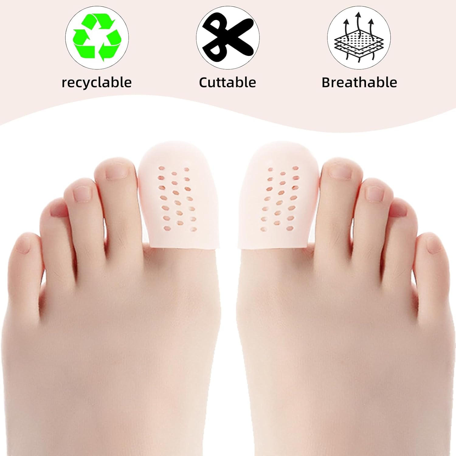 Hzqzaoan 10Pcs Big Toe Protector - Breathable Gel Toe Cap Silicone Toe Cover Sleeves with Holes for Missing/Ingrown Nails, Corns, Blisters & Hammer Toe Comfort (Reduces Rubbing & Discomfort)