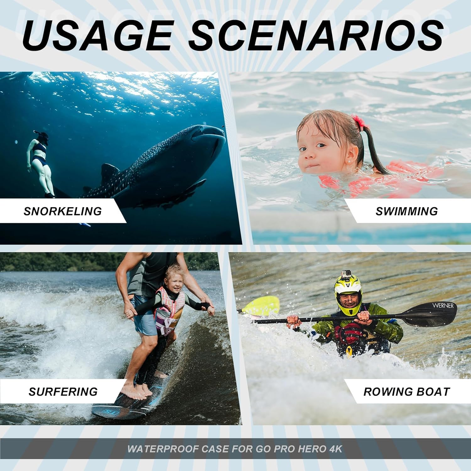 Waterproof Case for Go Pro Hero 4K,196FT/60M Underwater Protective Dive Housing Case with Accessories for Go Pro Hero 4K Bracket Action Camera image number 3