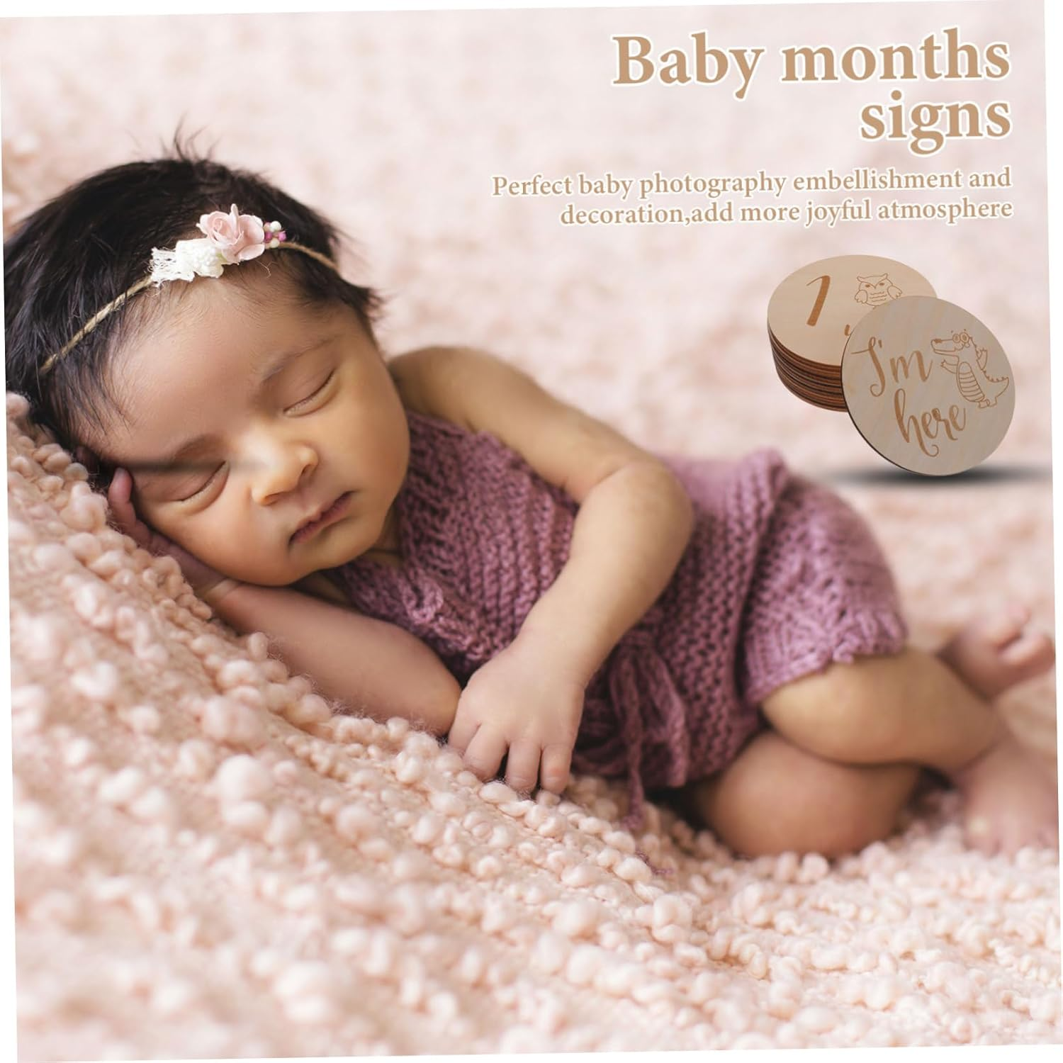 ERINGOGO Wooden Digital Cards Monthly Milestone Boy Newborn for Photo Announcement Months Signs image number 2