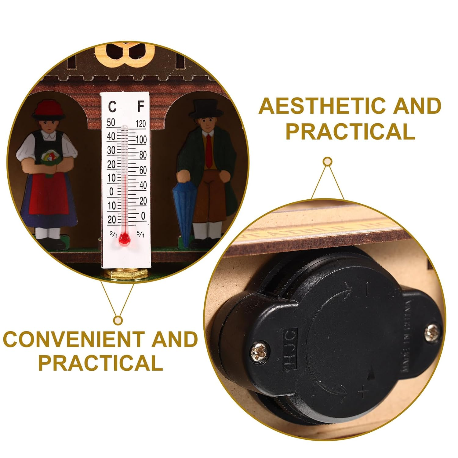 Weather House Wooden Barometer Hygrometer Thermometer Wall Mounted Indoor Climate Gauge with Temperature Humidity Monitor for Home Decoration image number 6