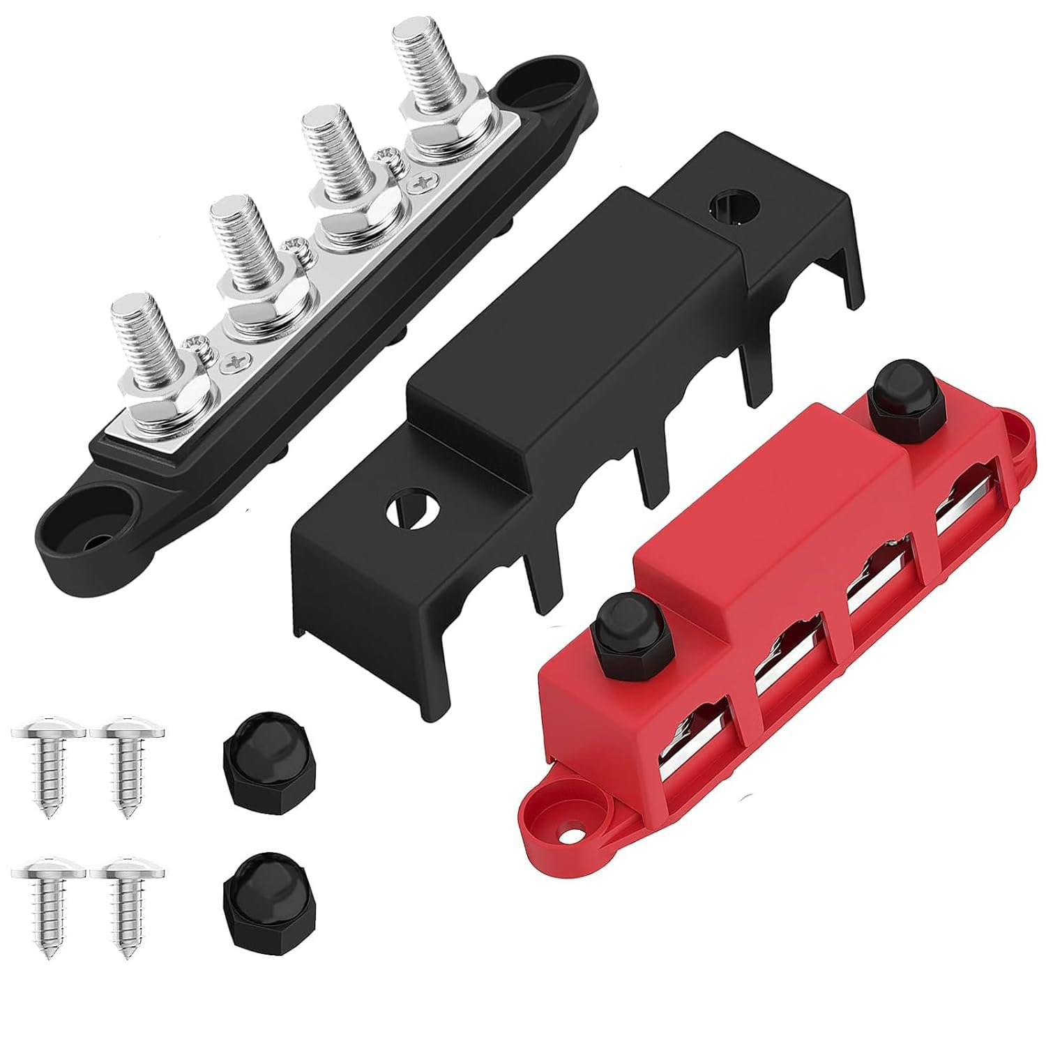 12V Bus Bar, 4X 5/16"(M8) Studs Power Distribution Block, Screws Terminal Block, 250A Marine Copper Battery Busbar for Boat, Automotive and Solar Wiring image number 4
