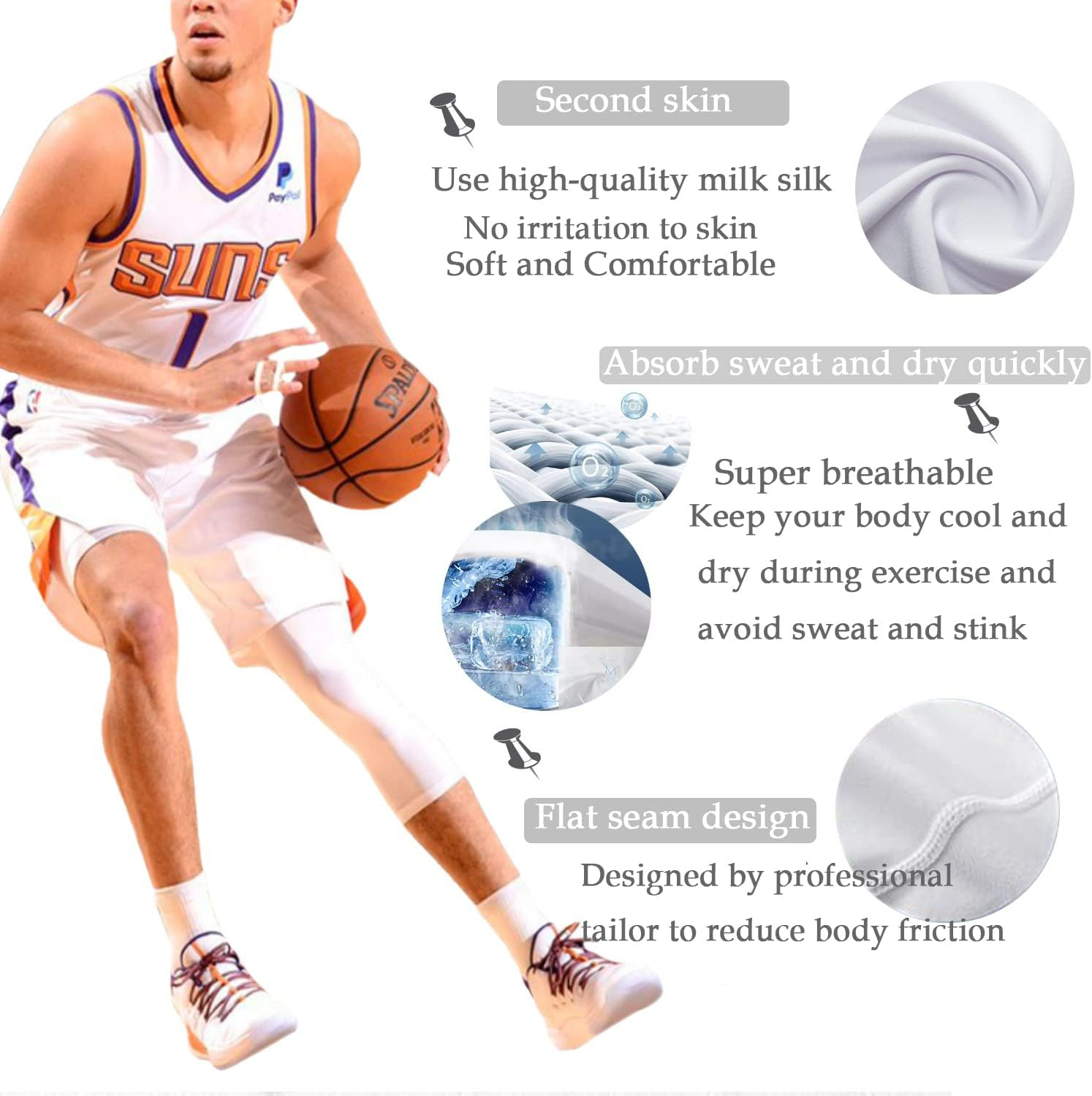 Men'S Compression Sport Pants Single Leg 3/4 Base Layer Basketball Leggings Athletic One Leg Capri Tights Running image number 6