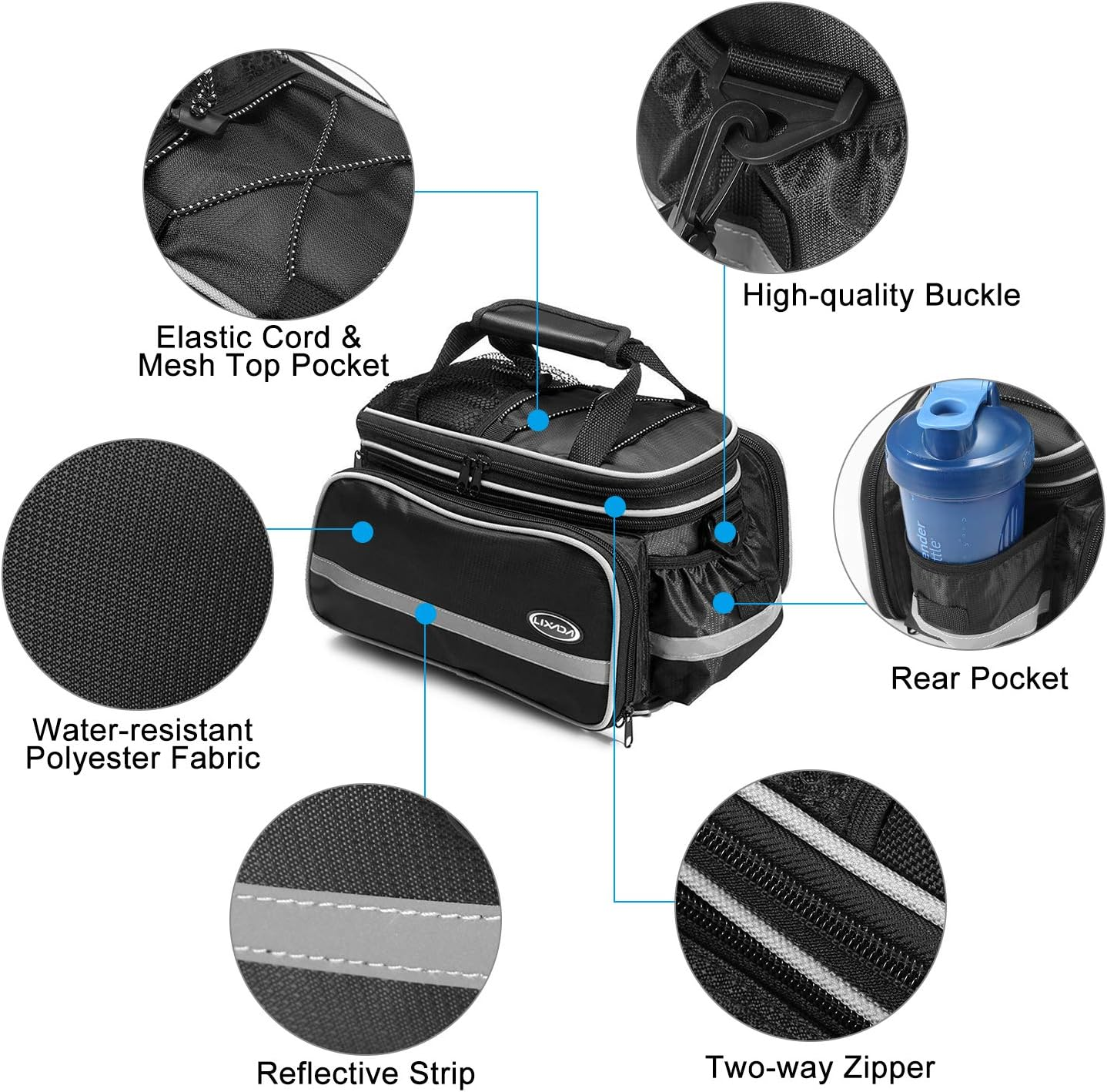 Mingzhe Waterproof Bicycle Rear Seat Bag Cycling Bike Trunk Bag Bike Pannier Bag Shoulder Bag with Rain Cover image number 1